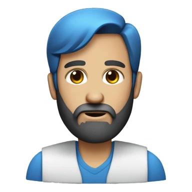 long beard blue eye short hair head behind laptop big fore head sticker