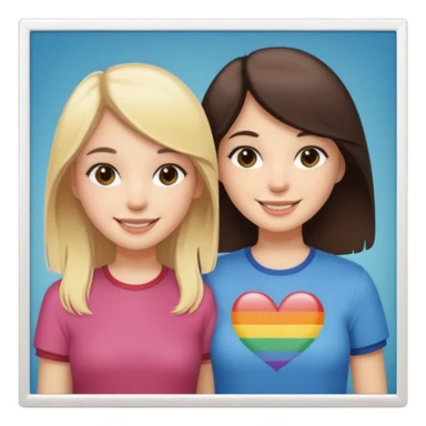 a brunette girl and a blonde girl smiling in polaroid picture sticker