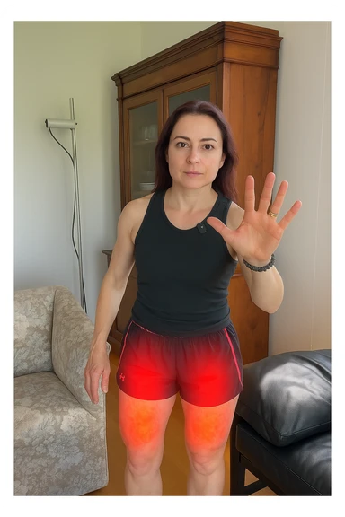 Donna con cellulite sulle cosce indica le cosce che sono infiammate di cellulite sticker