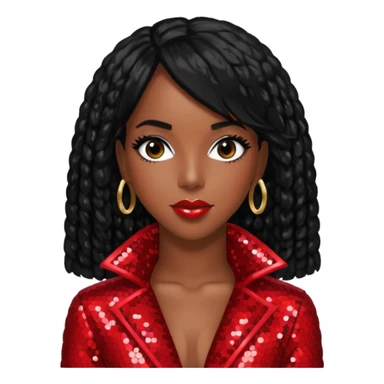 Kelly Rowland with black hair, red sequin outfit sticker