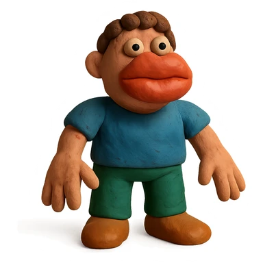 human with big lips, hands, and feet in claymation style sticker