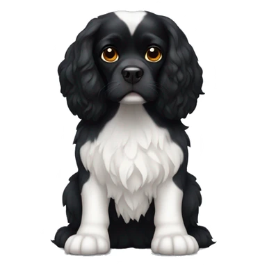 Small completely black king spaniel with black fur on his whole face and white fur on chest sticker