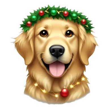 Golden retriever wearing a Christmas wreath lights around his neck sticker