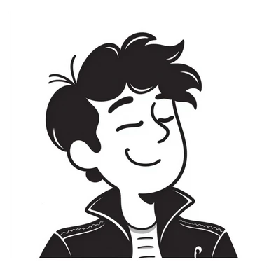 Hand-drawn portrait of a rockstar musician, face and upper body only, confident expression with half-closed eyes looking upward, knowing smirk, contemplative expression showing he's envisioning success sticker