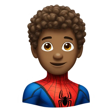 curly headed light skin boy wearing Spider-Man suit with no mask sticker