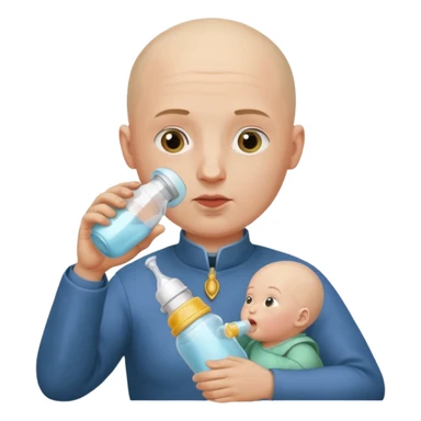 Un homme avec une calvitie cheveux ras boit un biberon  avec Jeanne d’arc dans le biberon  sticker