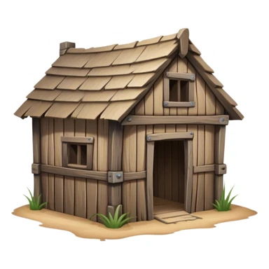 one-story medieval shack. The building has no windows. sticker