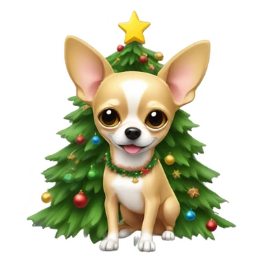 Tan chihuahua with Christmas tree  sticker