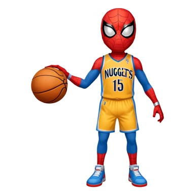 Spider-Man wearing Denver Nuggets jersey with basketball with a basketball sticker