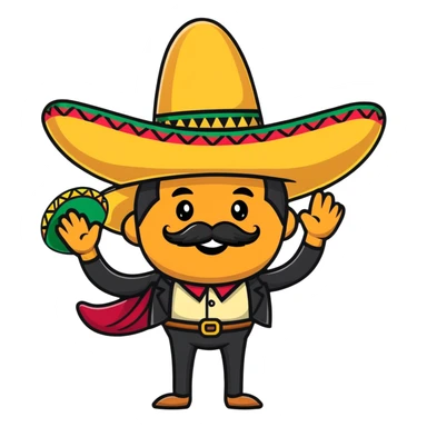 funny Mexican character with a big mustache and sombrero, smiling sticker