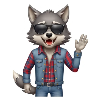 friendly anthropomorphised wolf in jeans and plaid shirt, wearing dark sunglasses, howling, dynamic pose sticker