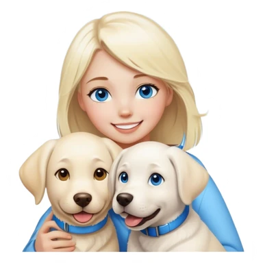 Blondie and blues eyes girl smiling with White labrador  in snow sticker