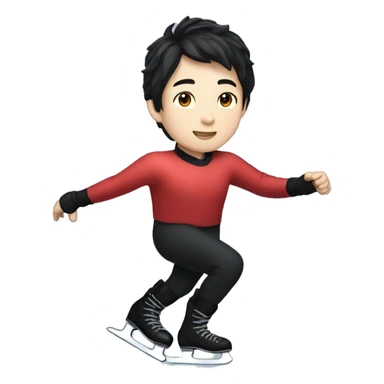 male asian ice skater with a red shiny shirt and black pants with black hair and pale skin skating trough the ice sticker