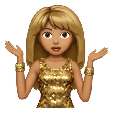 Tina Turner with long brown straight hair, gold sequin outfit sticker