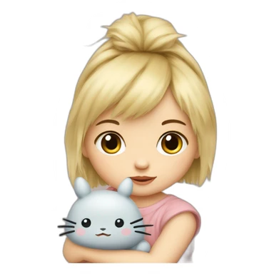 bébé fille blonde décoiffée avec une peluche Totoro  sticker