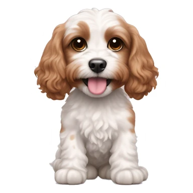 White cavapoo with brown ears and brown spots on back. Pink tummy. Cute and smiley sticker