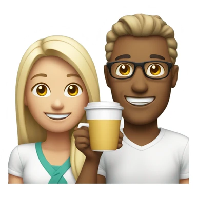 smiling couple with cup sticker