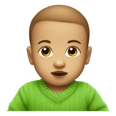 a 2 month old baby with a green sweater and brown eyes farts sticker