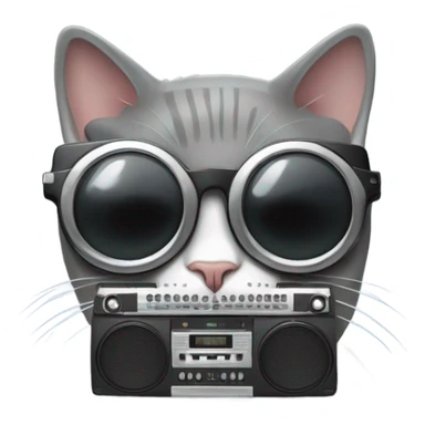 Grey cat with boombox and sunglasses  sticker