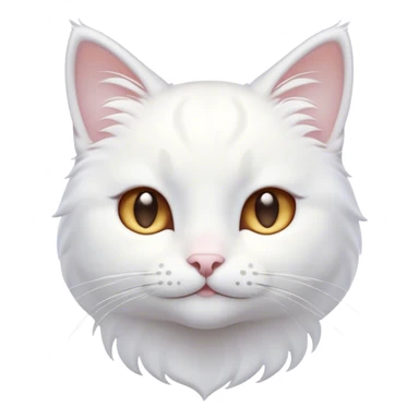 Cinematic Cute White Cat Portrait Emoji, Head tilted with a soft, gentle smile and sparkling eyes, featuring a silky, pristine white fur with subtle silver highlights, simplified yet irresistibly adorable, highly detailed, glowing with a warm, snowy glow, high shine, radiating affectionate charm and tender grace, styled with a light, playful outline, capturing the essence of a cute white cat that looks as if it could melt your heart with a single blink! sticker