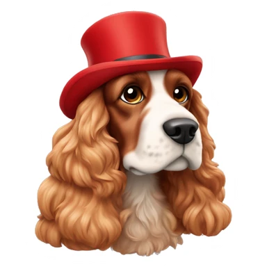 Full leght, Red fur cocker spaniel in chew year hat.  sticker