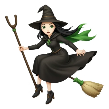 wicked looking witch flying high in the air on a broom sticker