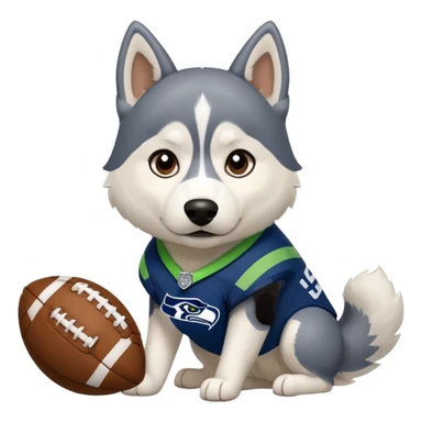 White  brown husky with Seattle Seahawks gear sticker
