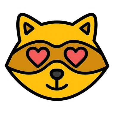 A yellow raccoon with heart-shaped eyes sticker