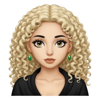 Pale Saudi beauty, pretty baddie, black eyeliner, curly long hair sticker