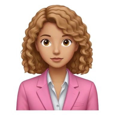 girl with light brown slightly curly hair, pink blazer, marketing girl  sticker
