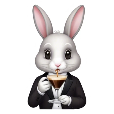 Black and white bunny drinking an espresso martini sticker