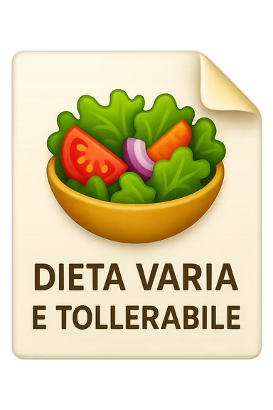 emoji stile iphone di un foglio con un insalata disegnata sopra e la scritta "DIETA VARIA E TOLLERABILE, iperrealistico 4k, isolato su sfondo bianco sticker