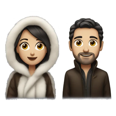 Dark haired White couple in long fur coats sticker