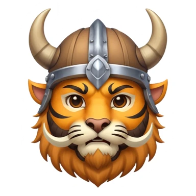 viking tiger face with horned helmet and beard for Twitch emote sticker