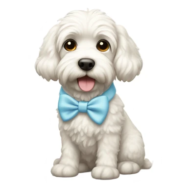 Wheatondoodle white with light blue bow collar  sticker
