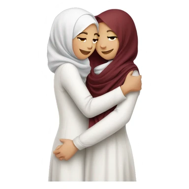 two girls hugging one in hijab second with dark red hair sticker