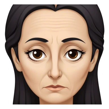 Mirri Maz Duur is a weathered, age 50 woman with deep-set dark eyes, high cheekbones, and a sharp nose, giving her a stern, knowing expression. Her long, unkempt dark hair  falls loosely over her shoulders sticker