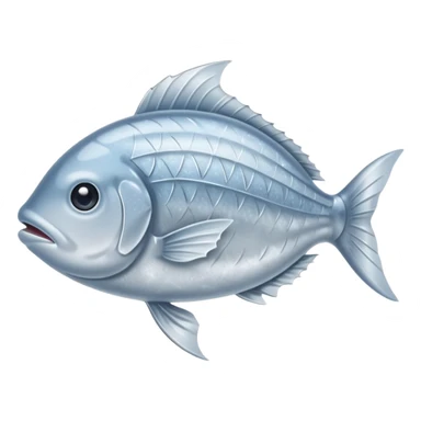 whole silver fish or fillet encased in a thin layer of frost, subtle ice crystals on the surface, slightly muted color tone, texture firm and chilled, clean defined contours, no packaging, tray, or garnish, soft lighting, subtle shadows, emoji scale sticker