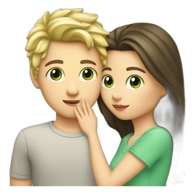 Blond boy Green eye kissing brunette girl Green eye sticker