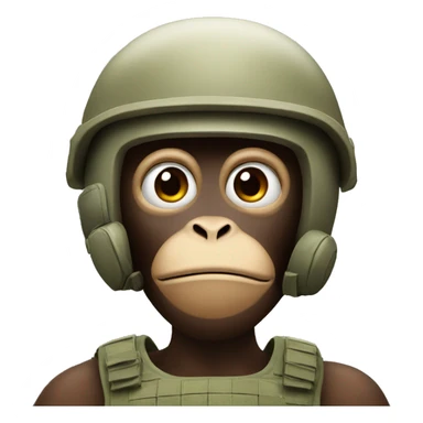 a monkey with a serious soldier helmet sticker