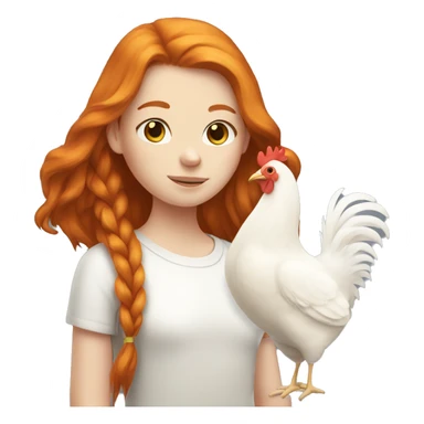 Ginger girl with Long hair and a white hen sticker