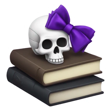 Skull with purple bow, using books and a raven sticker