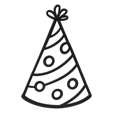 party hat, sketchy black lines, playful, no fill sticker