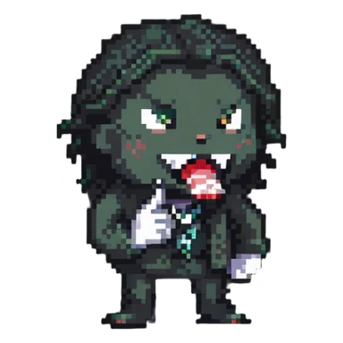 sneaky character biting a finger, mischievous expression sticker