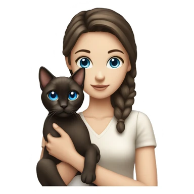brunette girl blue eyes holding siamese cat sticker