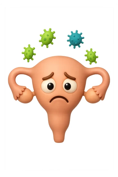 EMOJI STILE IPHONE 3D DI UTERO 3D CON ESPRESSIONE TRISTE  IN VOLTO MENTRE SOPRA LUI FLUTTUANO BATTERI, FAGLI ANCHE LA PARTE BIANCA DEGLI OCCHI, NON SOLO LA PUPILLA sticker