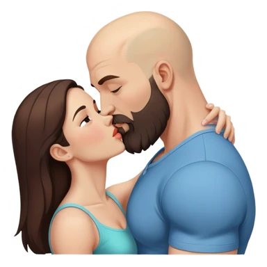 Muscular Bald man with a beard passionately kissing his young brunette wife  sticker