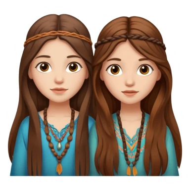 2 long brown hair girls boho sticker
