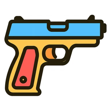 colored gun icon, simple and clear sticker