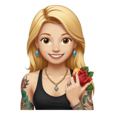 girl with long blonde hair and tattoos next to an athletic ginger girl jewelery sticker
